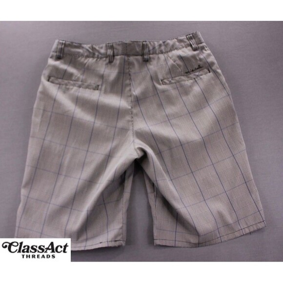 Travis Mathew Shorts Mens Grey Plaid Flat Front Stretch Golf Walking Chino 34" W - Picture 5 of 8